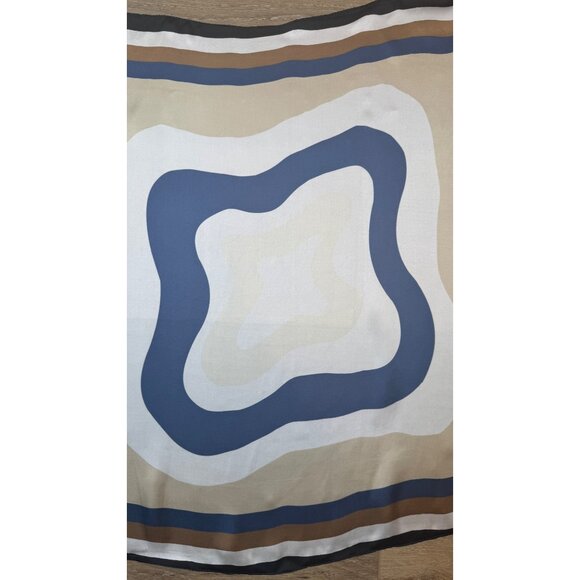 2/$30 NEW Retro White Navy Square Printed Silky Fashion Scarf Swirly Circles - Picture 4 of 7